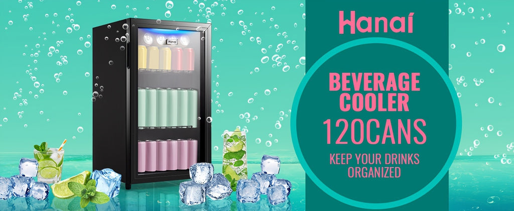 WANAI Beverage Refrigerator 125 Can Mini Fridge Cooler Black Mini Fridge Glass Door for Soda Juice Small Drink Cooler Machine Clear Front Removable for Home Office Bar Freestanding