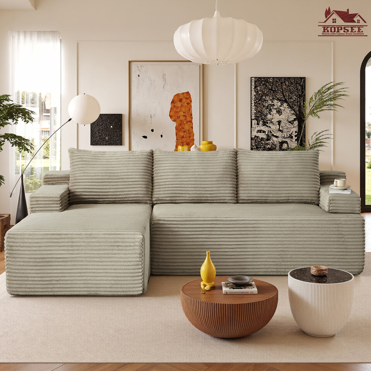 KOPSEE 96" Sectional Sofas for Living Room Cloud Couch Sofa with L-Shape Upholstered Boneless Couches Modern Modular Sectional Sofa with Chaise