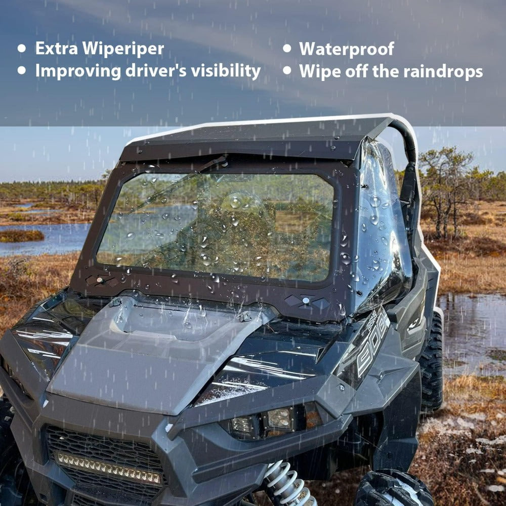 Full Glass Windshield W/Wiper Compatible with 2014-2018 Polaris RZR 900 1000 Trail, S, XP Turbo Black Frame