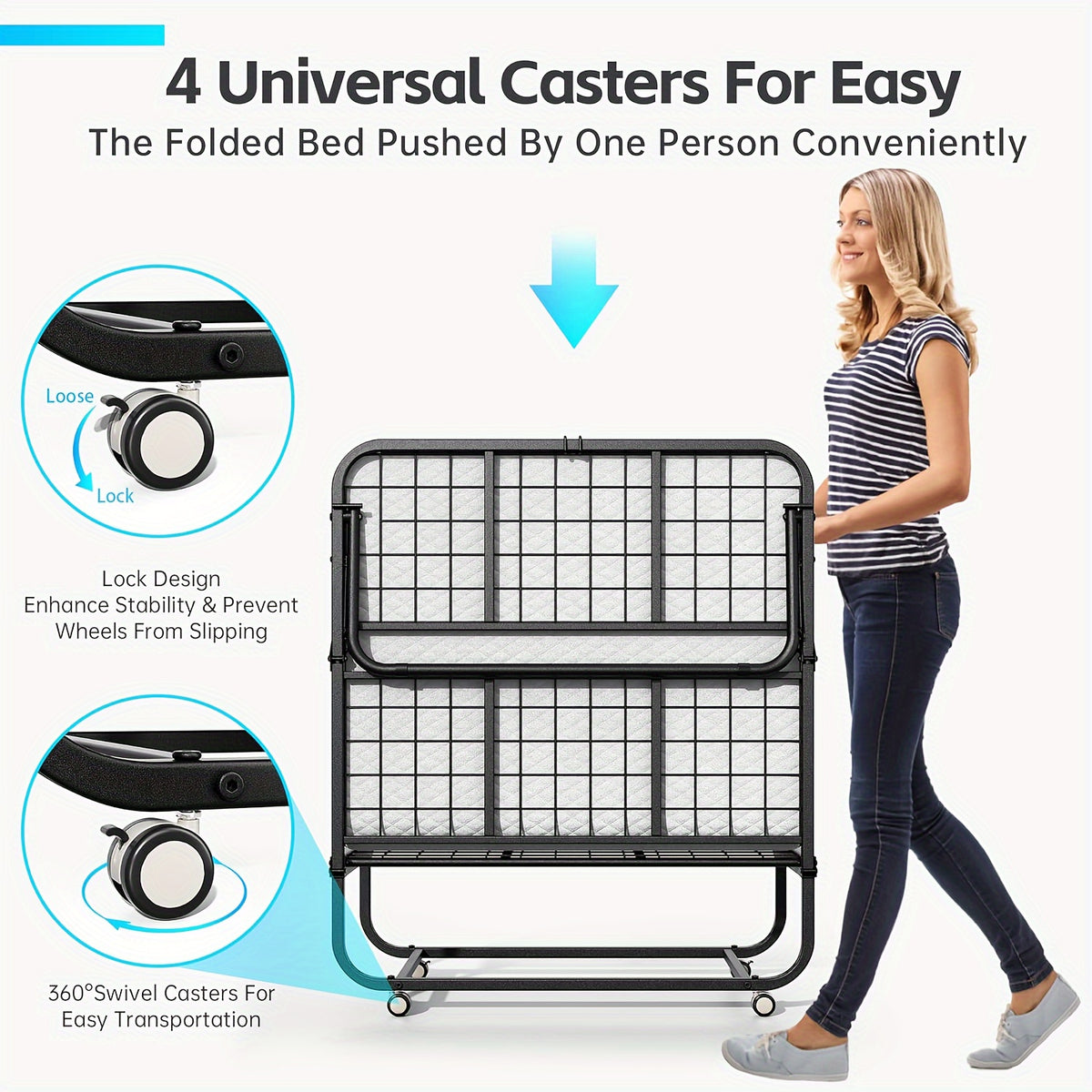 Folding Bed with Mattress, 75" X 31" Roll Away Beds for Adults, Metal Frame Fold Up Beds with Memory Foam Mattress, Guest Bed
