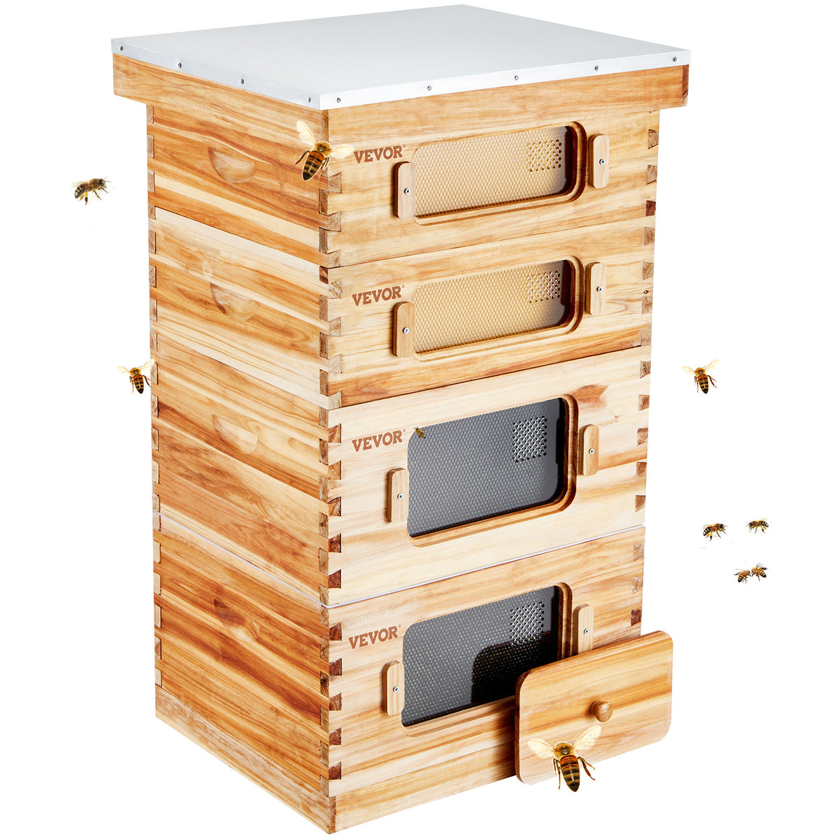 VEVOR Bee Hive 30 Frame / 40 Frame Bee Hives Starter Kit, Beeswax Coated Fir Wood, 2 Deep + 1 Medium / 2 Deep + 2 Medium Bee Boxes Langstroth Beehive Kit, Transparent Acrylic Windows with Foundations for Beginners Pro Beekeepers