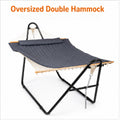 127.95 X 45.28 X 55.12inch Heavy Duty Hammock with Stand Set, 520Lb Weight Capacity, Double Layer Padded Cotton Bed (White/Gray) with Black Frame, Including Chain And Nylon Rope And Bottom Storage Net, Foldable for Yard Camping Porch