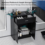 OmySalon Professional Salon & Spa Storage Station - Free Standing Barber Cabinet with Drawer, Large Storage Compartment, and 6 Hair Dryer Holders - Durable PVC, Hypoallergenic, Black