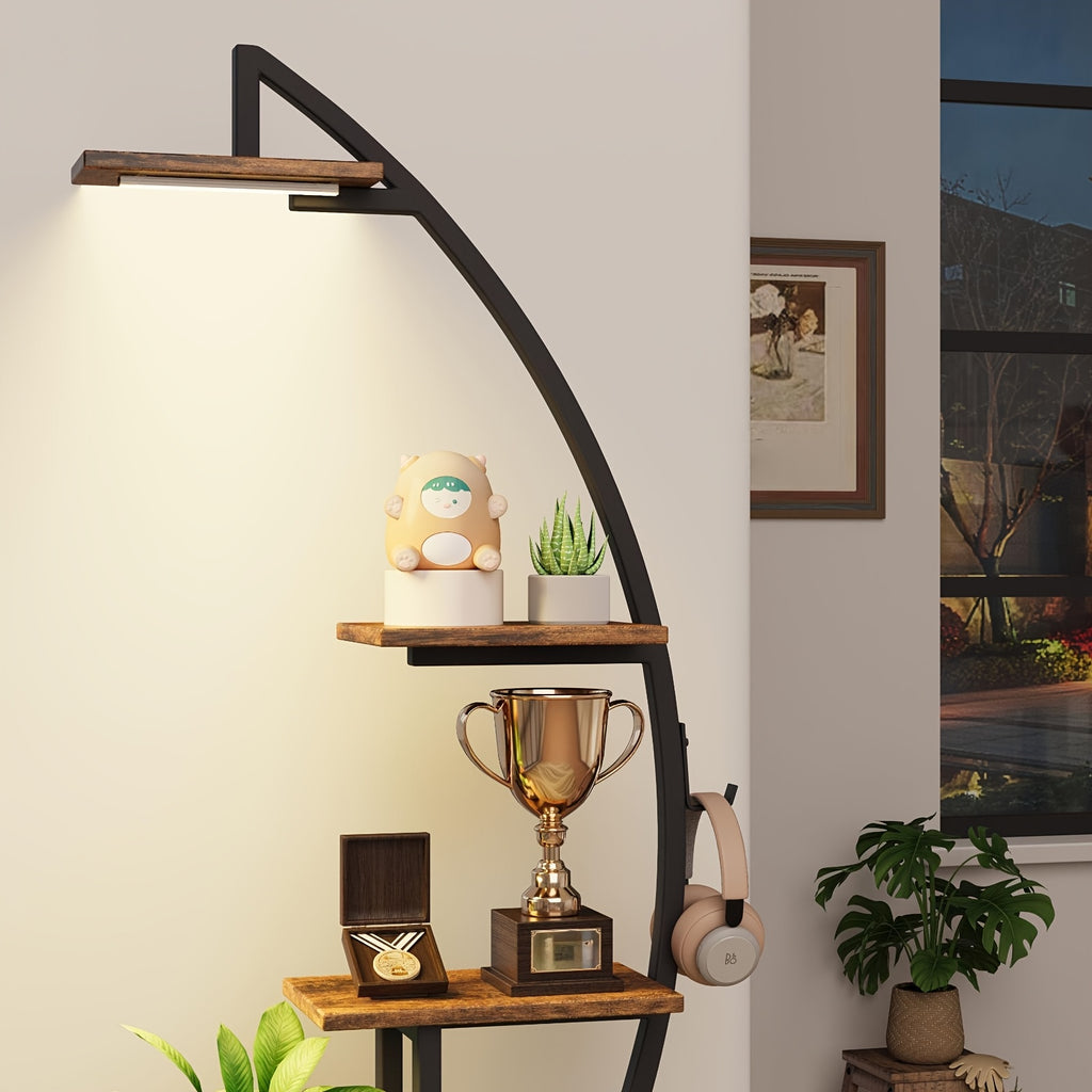 2pcs Bookshelf with Lights, 7 Tiered 65' Multi-Functional Metal Black And Brown Shelving Unit Wooden Bookcase for Books Handicraft Decorations Frames Multiple