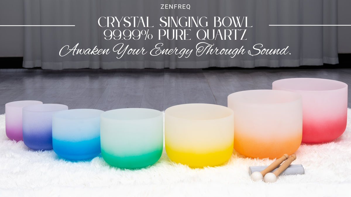[Singing Bowls] Quartz Crystal Singing Bowls | Set of 7 | Quartz Crystal | Aria Gradient Design | For Meditation Yoga | 6-12 Inch | With Case Mallet Striker