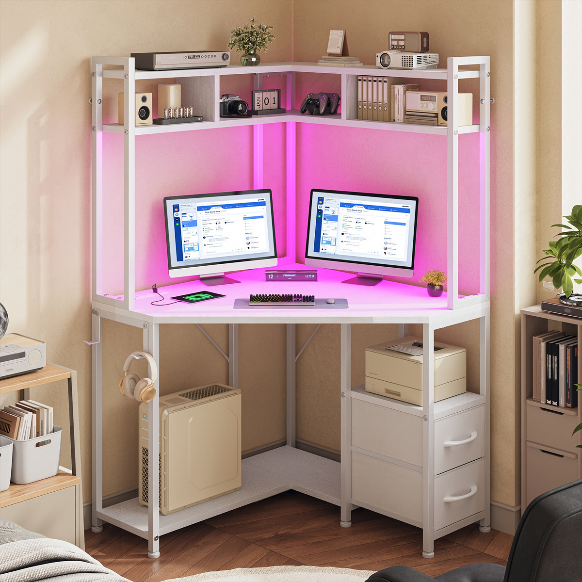 Computer Desk with Hooks And Storage, Ample Storage Space, Suitable for Various Space Uses