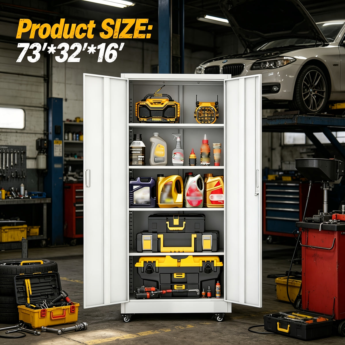 72/73-inch Metal for garage Cabinet With Casters, Rolling Storage Cabinet Model C With Pegboard And Shelves, Model D 73-inch Without Pegboard, Tall Tool Cabinet With Lockable Door, Suitable For Garages, Repair Shops, And Warehouses