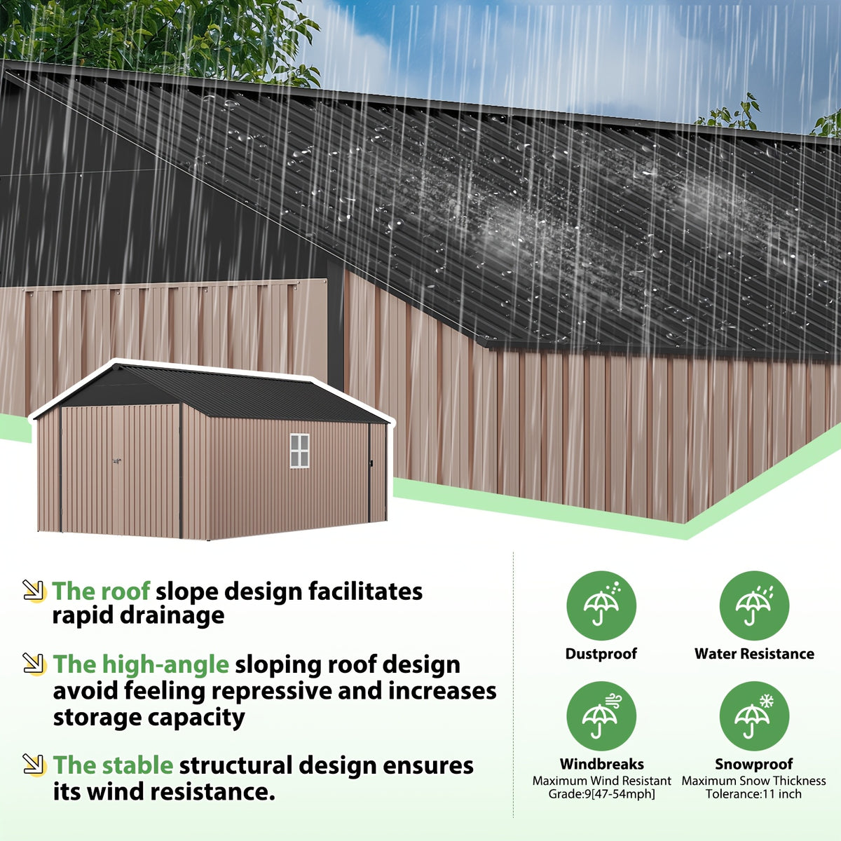 ULSMVOC 12X20X9.3/10X12/6X4 FT Metal Storage Shed - Outdoor Garden Shed Kit, Lockable Tool Shed, Backyard Shed with Double Hinged Doors, 4 Windows, Carport for Car, Truck, Bike And Lawn Mower & Equipment, Brown
