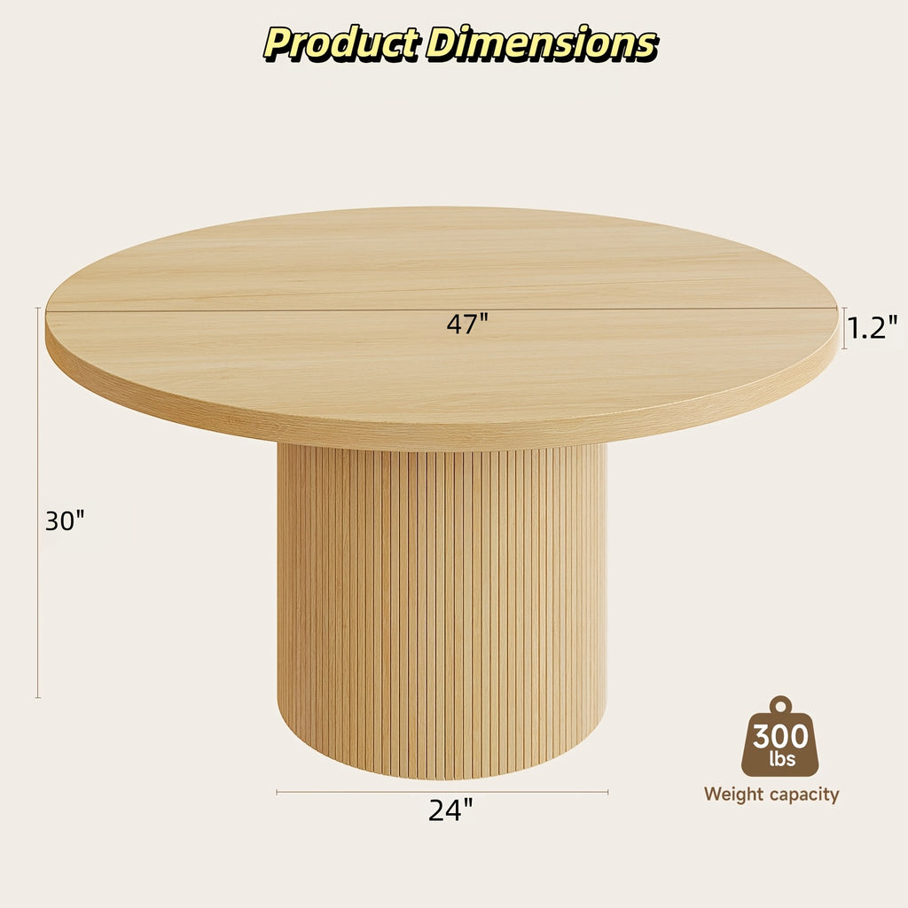 47 Inch Round Dining Table for 4, Circle Kitchen Table with Wood Strip Base, Modern Farmhouse Dinner Tables for Kitchen, Living Room Walnut/Black