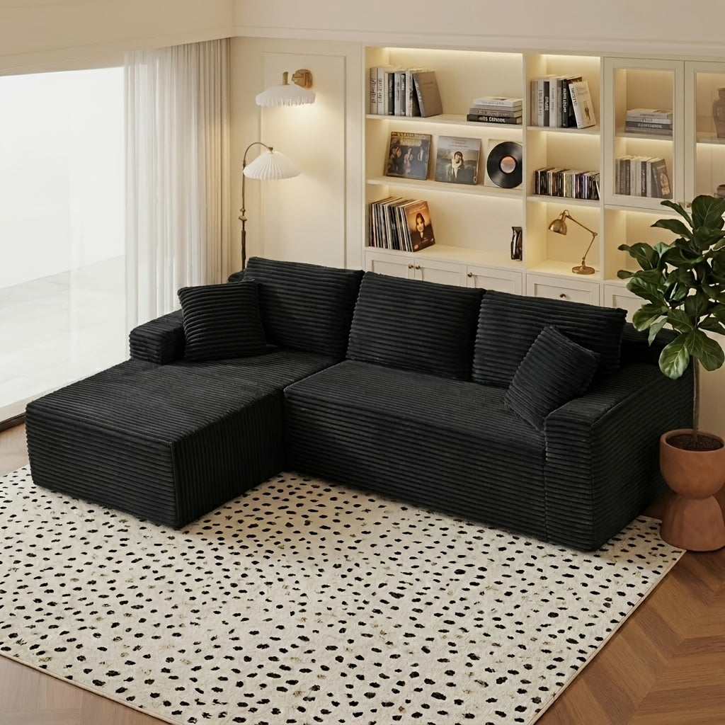 96.1-inch Modern Modular L-shaped Combination Sofa, 3-seater Corduroy Fabric with Deep Seat Oversized Left Facing Lounge Chair, Invertebrate 3-seater Sofa, No Assembly Required, Cat Paw Resistant - Suitable for Living Rooms And Apartments