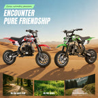 4-Stroke Gas Mini Off-Road Racing Motorcycle, Pocket Motorcycle, Two-Stroke Off-Road Racing Motorcycle, Gasoline-Powered Off-Road Racing Motorcycle, Equipped with Off-Road Tires, Shock Absorbers, Pull Start, Front and Rear Disc Brakes, Top Speed 20 mph-