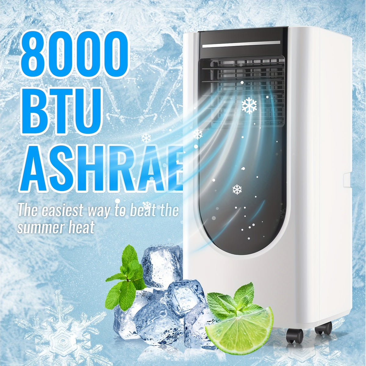 8000 BTU ASHRAE(4400 BTU SACC) Portable Air Conditioner With Remote Control, 3-in-1 Freestanding AC Unit, Cool Rooms Up To 250 Sq Ft