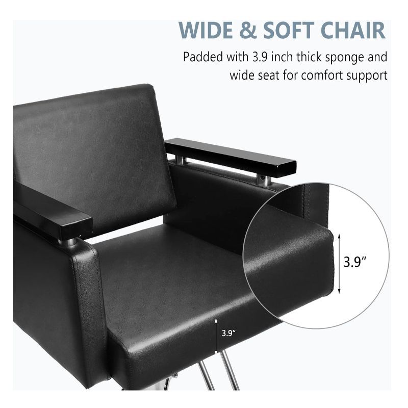 Omysalon Hydraulic Styling Chair for Hair Salon, Modern Hairdressing Barber Chair W/Square Base And Footrest, 360 Degrees Swivel, Beauty Spa Equipment