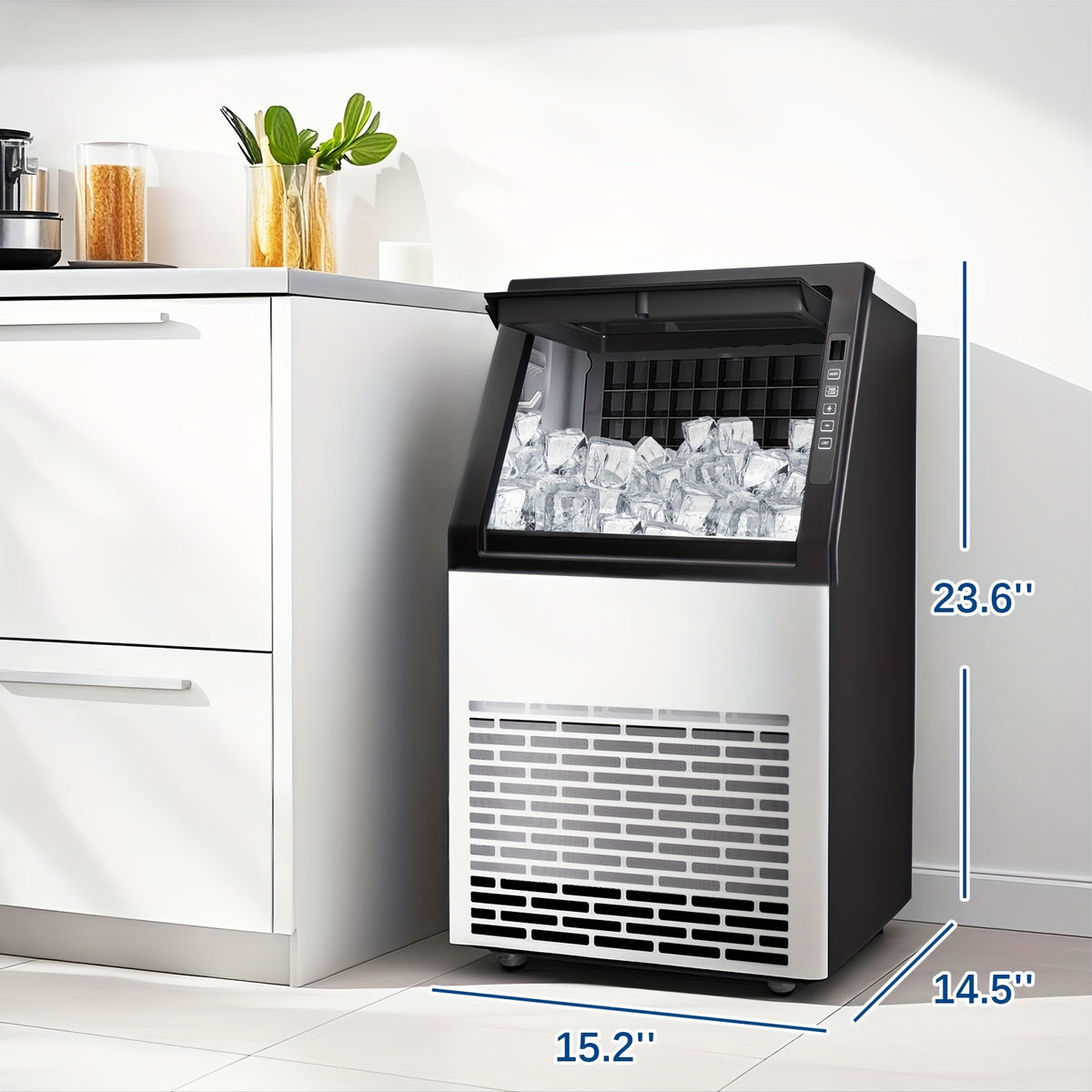 100/120 Lbs/24H Commercial Ice Maker, 48 Cubes/11mins, 33 Lbs Ice Storage Capacity, Counter Ice Maker Self Cleaning, 24 Hour Timer Stainless Steel Under Counter/Freestanding Ice Maker Machine