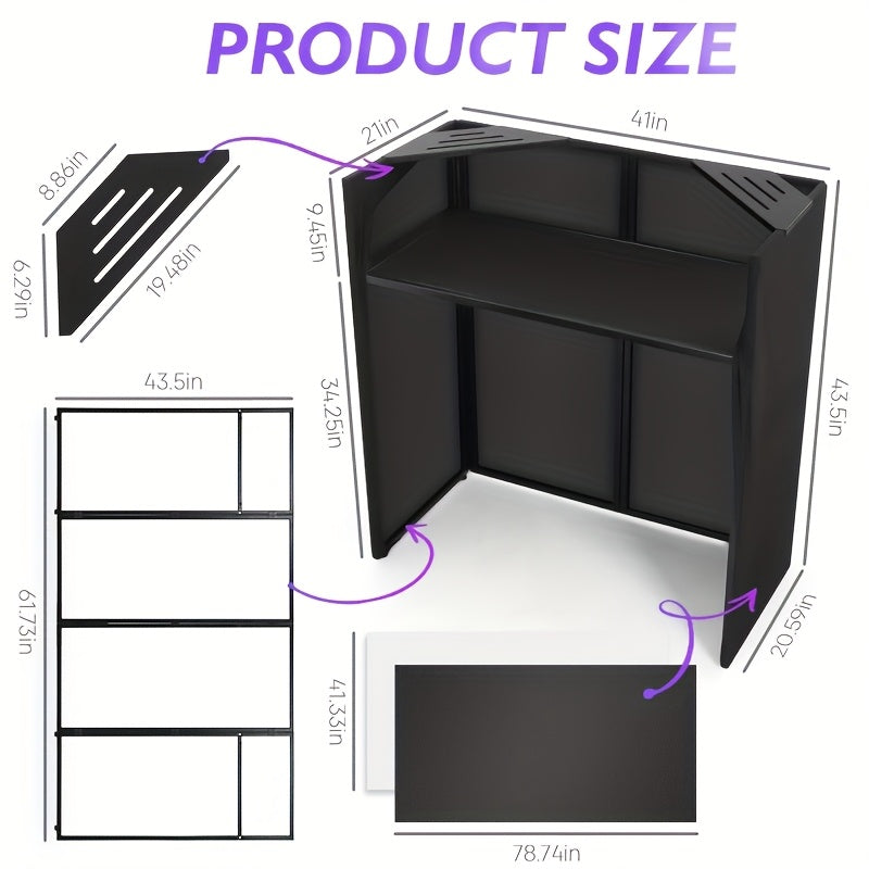 [Portable DJ Stand] Portable DJ Stand - 44 X 41 X 21 Inch Foldable Table With Black And White Gauze | Metal Frame And Padded Carrying Case For Events, Exhibitions, And DJ Sets