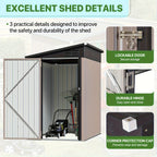 6' X 4' Metal Lean-to Storage Shed, Outdoor Side Storage Cabinet for Patio, Garden, And Lawn (Brown)