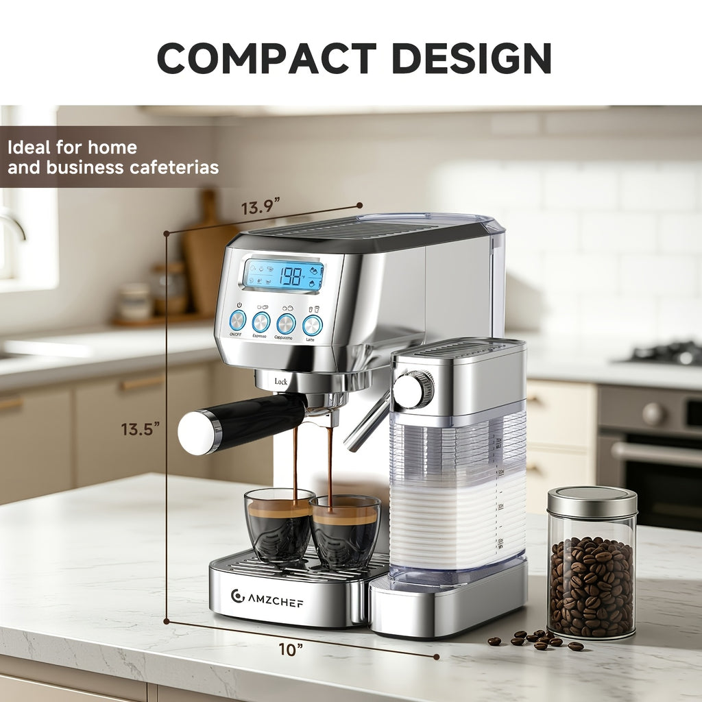 AMZCHEF Coffee Maker Machine 20 Bar, Dual Boiler Espresso Machine with Touch Control, Cappuccino Machines with Automatic Milk Frother, Latte Coffee Maker with Dual Wall And Filters, Gifts for Men/Family, Silver