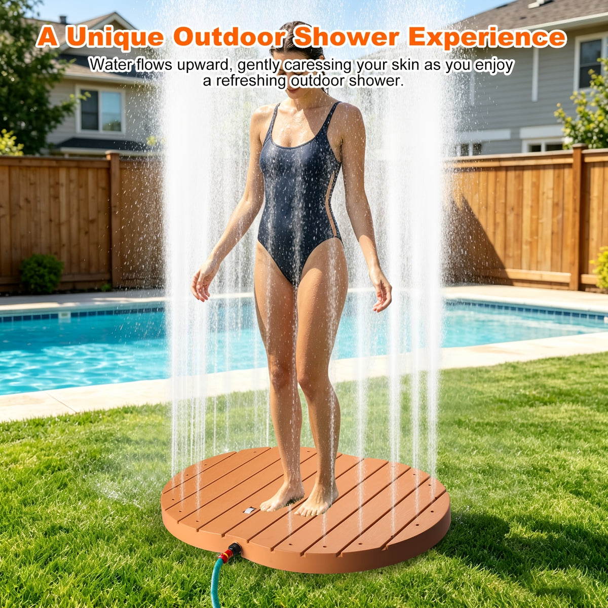 Outdoor Shower with Adjustable Height & Foot-Activated Flow Control Multi-Functional Garden Pool Shower, Non-Slip Portable Design for Adults, Pets Ideal for Camping, Backyard & Summer Water Play