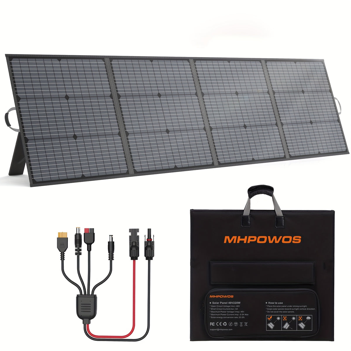 MHPOWOS 220 Watt 1pc/ 2pcs Portable Solar Panel for Power Station, Camping Essentials, 220W 40V Foldable Solar Panel with Solar Cable, 23.5% High Efficiency 4 Kickstands for Camping RV Blackout. Halloween Fall