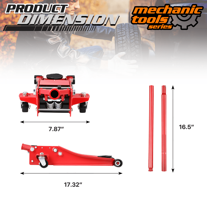 3 Ton (6000 lbs) Capacity, Low Profile Hydraulic Trolley Service/Floor Jack, Lifting Range 3"-20"