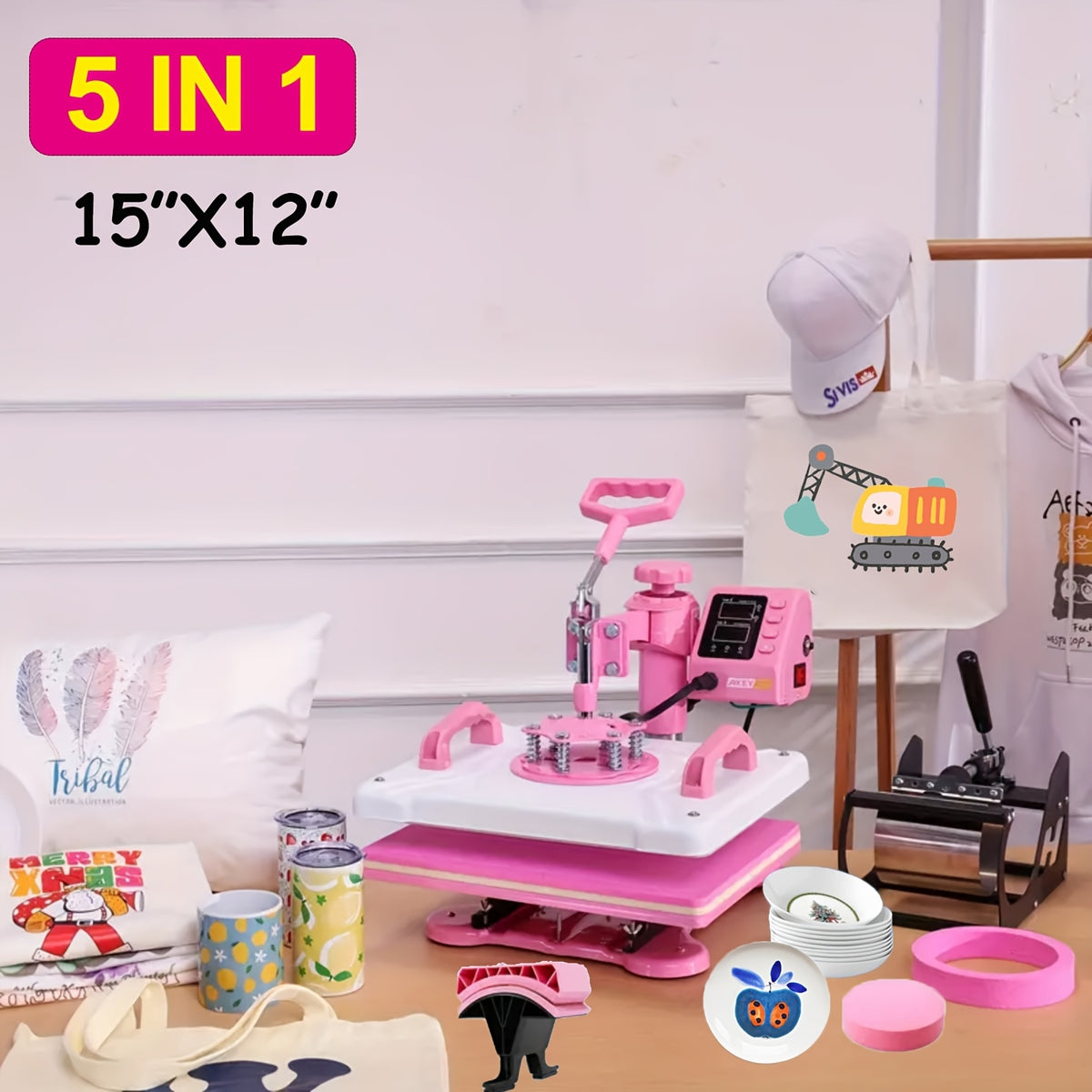 8-In-1 Heat Press 15X12 Inch Combo Digital Multifunctional Sublimation Heat Transfer Machine, 360 Degree Rotary Swing Printing Sublimation Heat Press, Suitable for T-Shirts Hats Mugs Plates