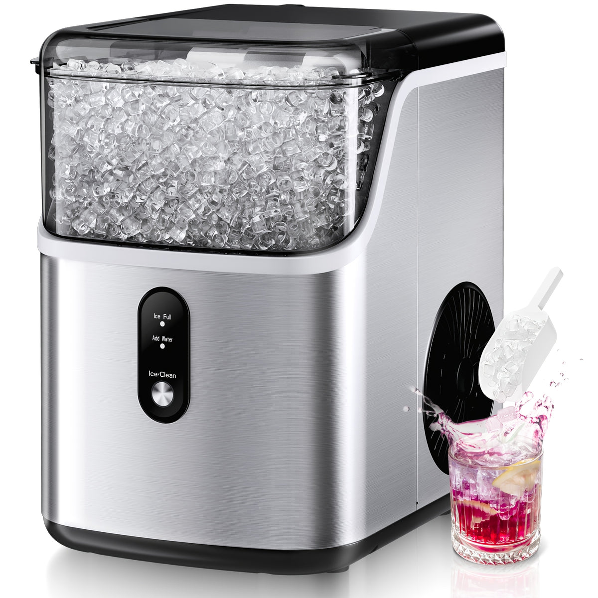 Countertop Nugget Ice Maker, 34/44Lbs Daily Production, Auto-Cleaning Pellet Ice Machine | Mini Fridge, Compact Refrigerator, Comes With Ice Scoop & Basket, Sonic Ice Machine Ideal For Home/Office/Kitchen