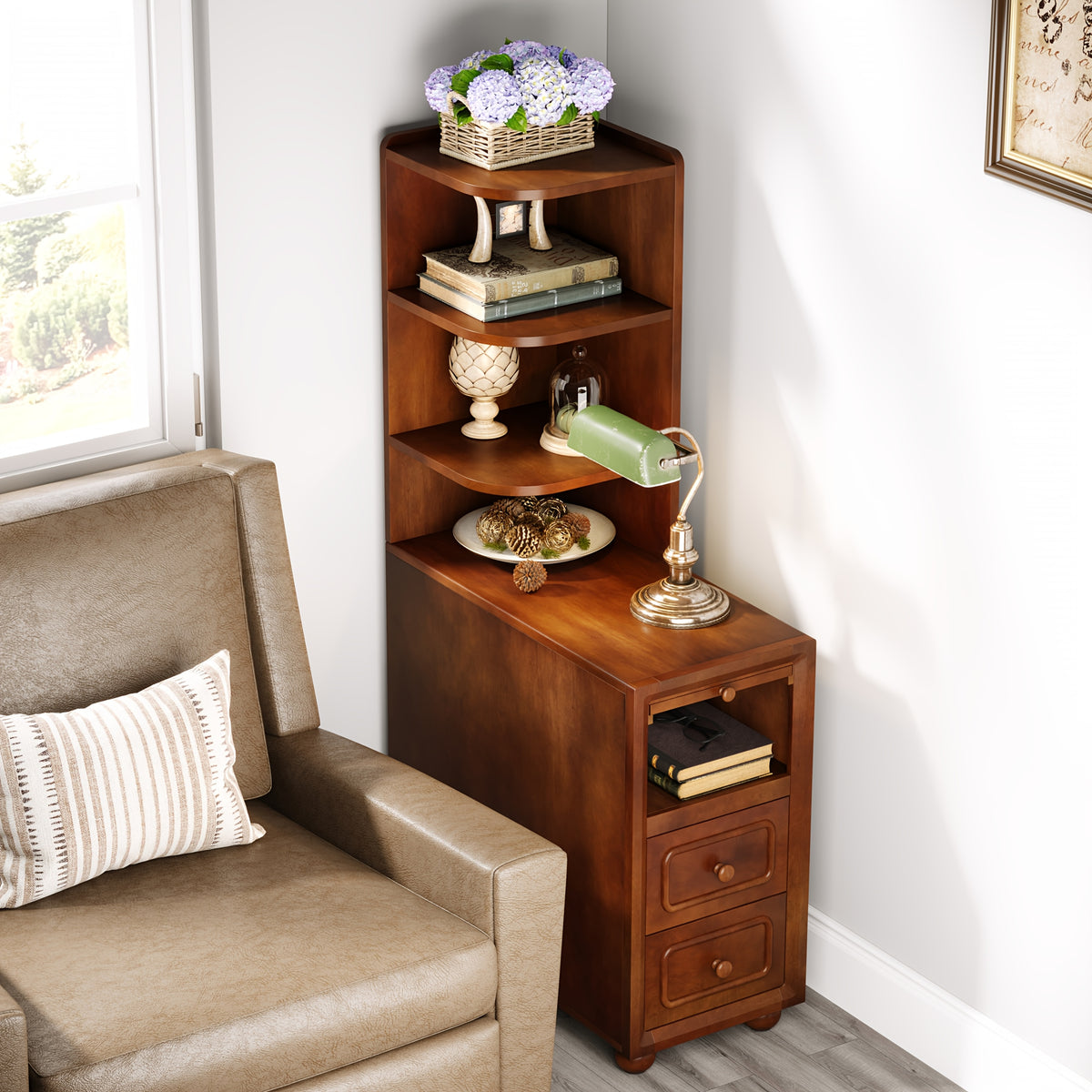 A Sleek Nightstand Made of Solid Wood in a Mid-Century Modern Style, Featuring a Robust And Durable Build, Designed to Save Space in Your Bedroom Or Living Room (1pc)
