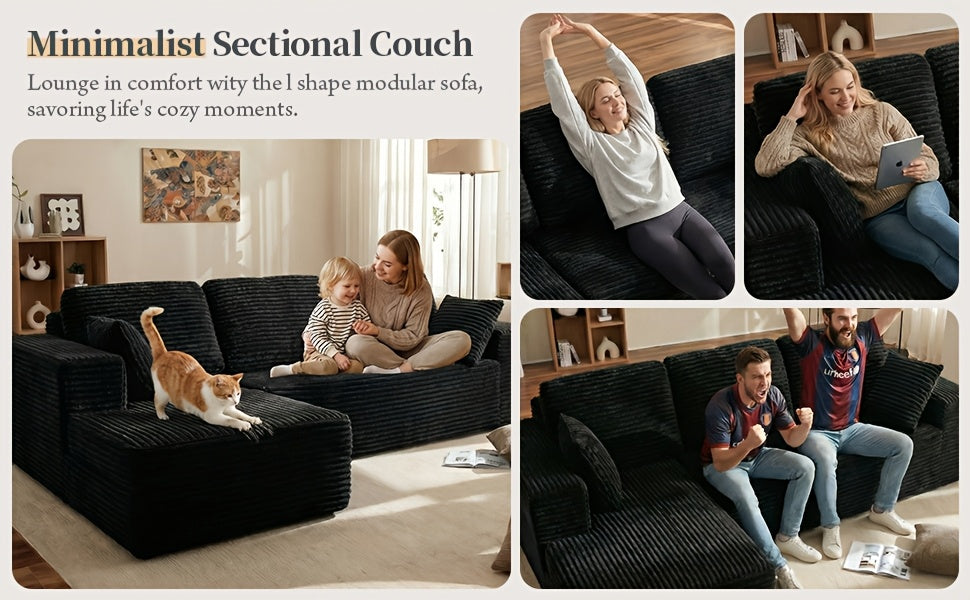Modular L-Shape Sectional Couc, Single Sofa, Chaise Lounge, Deep Seat, Modern Minimalist UpholsteredCouches with Chaise No Assembly Reguired, Corduroy Fabric, 65"Single Reclining Chaise Lounge
