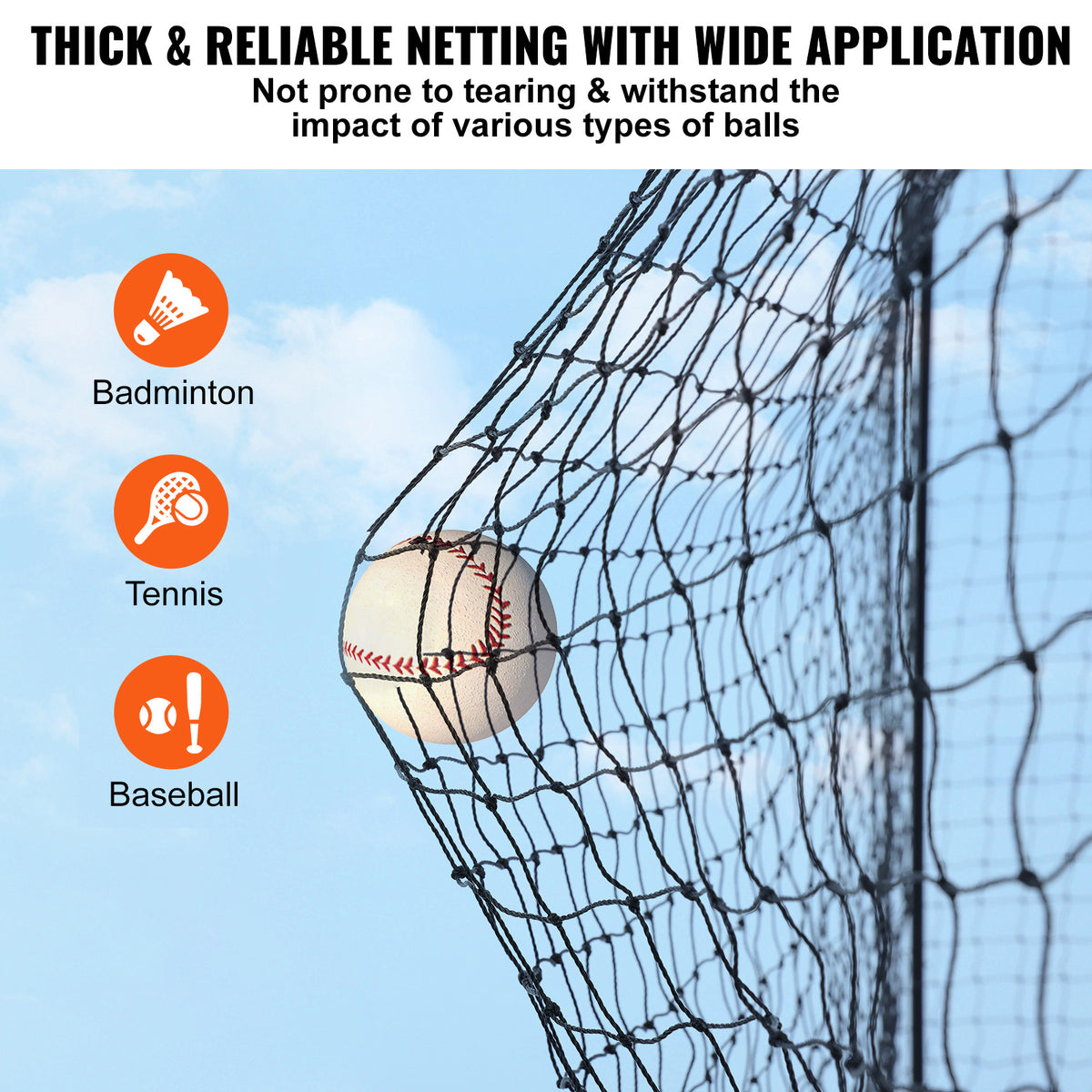 VEVOR Baseball Batting Netting, Professional Softball Baseball Batting Hitting Training Net, Practice Portable Pitching Cage Net with Door & Carry Bag, Heavy Duty Enclosed PE Netting, 35/55/70FT (NET ONLY)