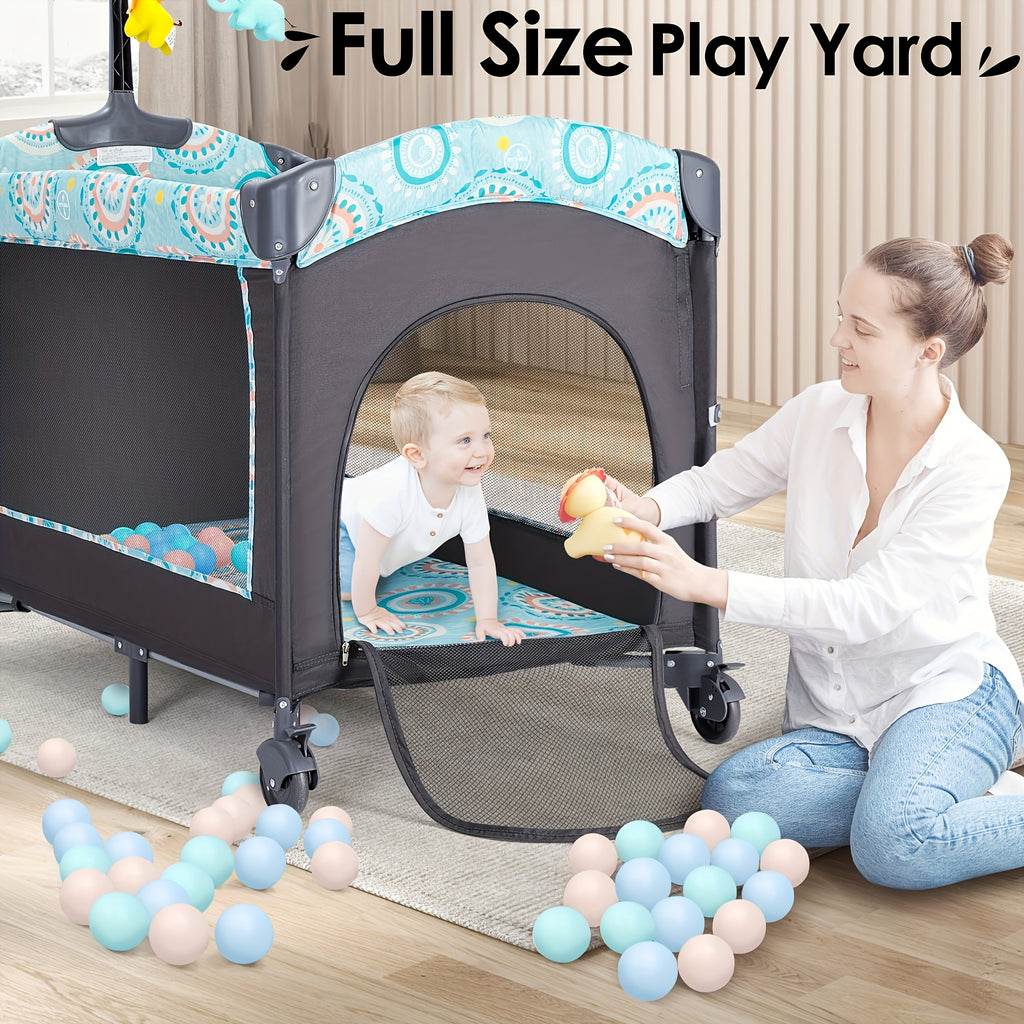 The 5-in-1 Portable Baby Bassinet With Side Bed Features A Detachable Changing Table, Mattress, Storage Shelf, Music Player, And Three Height Settings, Providing A Spacious Playpen For Baby. A Great Birthday Gift.Approx. 29.1 Lbs (max Rec. 19 Lbs)