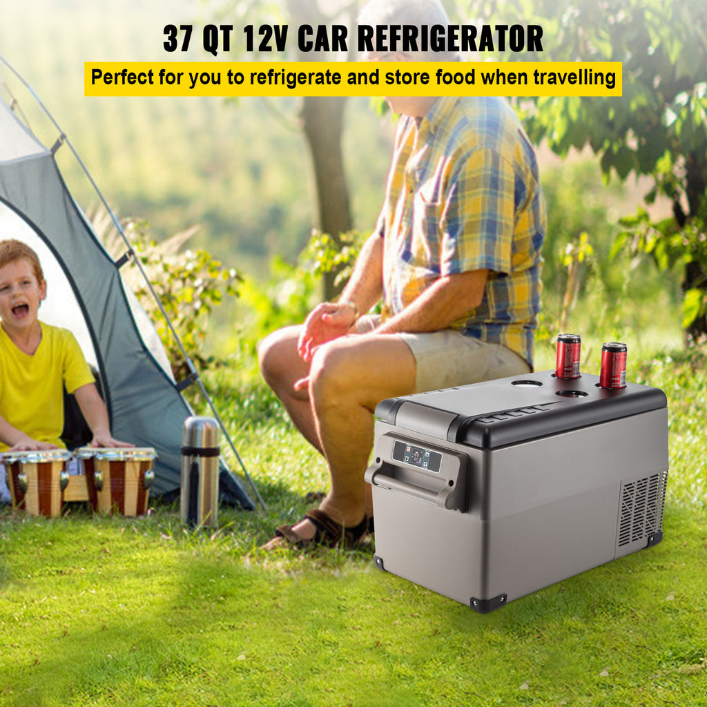 VEVOR Portable Refrigerator 37 Quart (35 Liter), 12 Volt Refrigerator (-4℉~68℉), Car Refrigerator Dual Zone with 12/24v DC & 110-240v AC for Camping, Travel, Fishing, Outdoor or Home Use