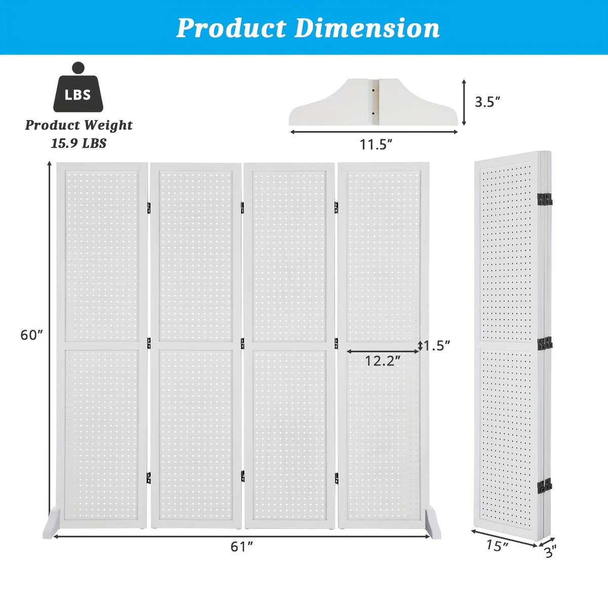 Heavy-Duty Freestaggng Pegboard Room Divider - Folding Privacy Screen Partition with Sturdy Feet, Natural Wood Finish - for Home, Office, Retail Displays, Events - Space-Saving Organizer & Decorative Partition Panel, Event Partition, Versatile Display Boa
