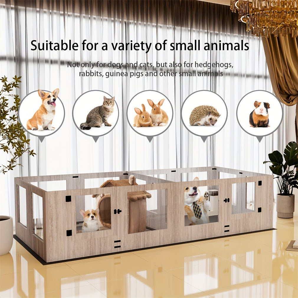 XXL 14-Panel Dog Playpen & Whelping Box with Tempered Glass, Sturdy MDF Construction, and Safety Rails - Spacious Indoor/Outdoor Pet Enclosure for Dogs and Puppies, Puppy Playpen