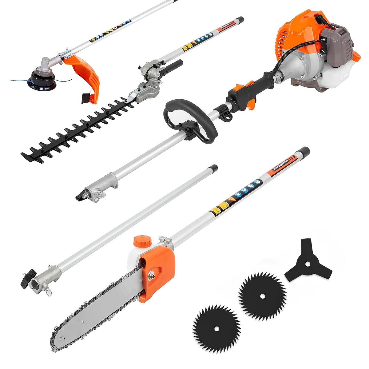 52cc 6-in-1 Gas Powered Weed Eater with Hedge Trimmer & Pole Saw - Multi-Attachment Brush Cutter, 2-Stroke Lightweight Trimming Machine for Yard Maintenance