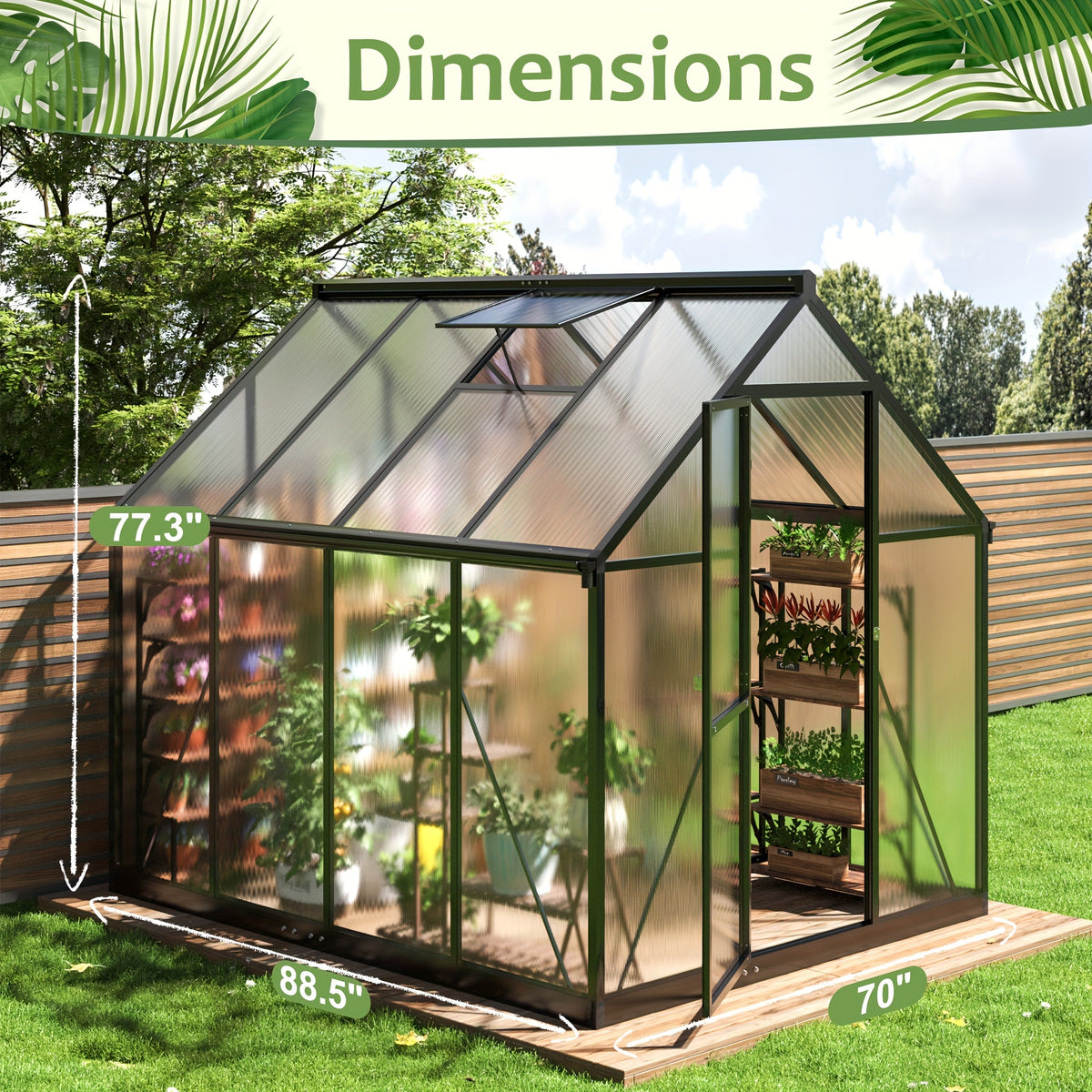 Spacious Outdoor Polycarbonate Garden House - Walk-in Design with Strong Aluminum Frame, Quick Setup, Roof Ventilation, and All-Year Round Protection - Ideal for Backyard Gardening and Greenhouse Use to Help Plants Flourish in Every Season