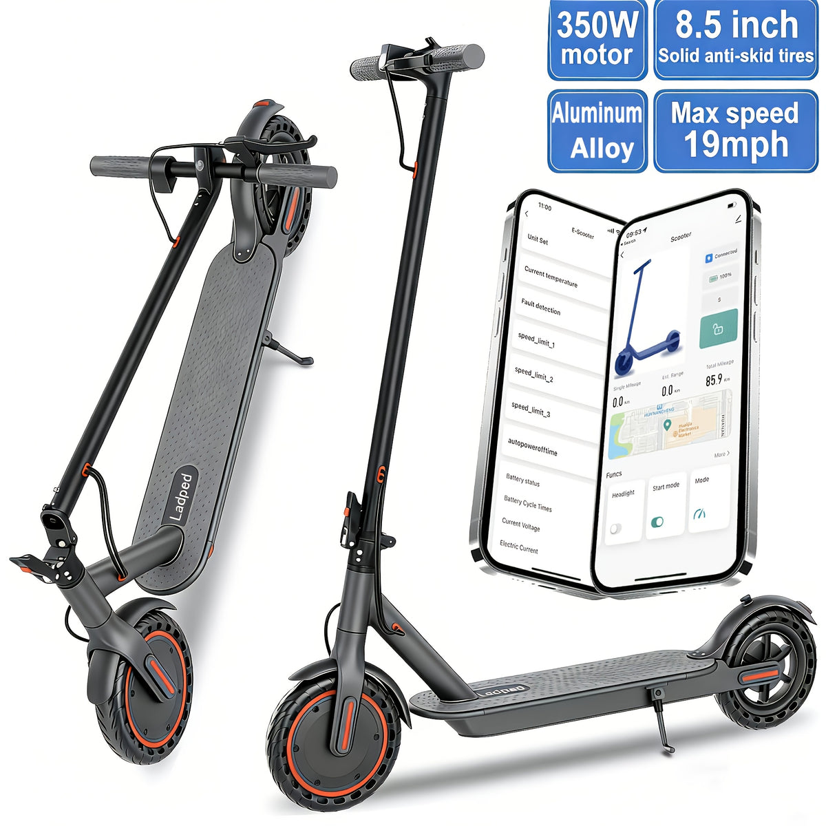 10.5AH 36V Battery 350W Foldable Electric Scooter For Adults With 8.5" Anti-skid Solid Tyres, 19MPH High Speed &3 Speed Modes, Update Model Steps Up With Enhanced Braking For Superior Quality And Comfort-Pick The Model That Fits Your Needs