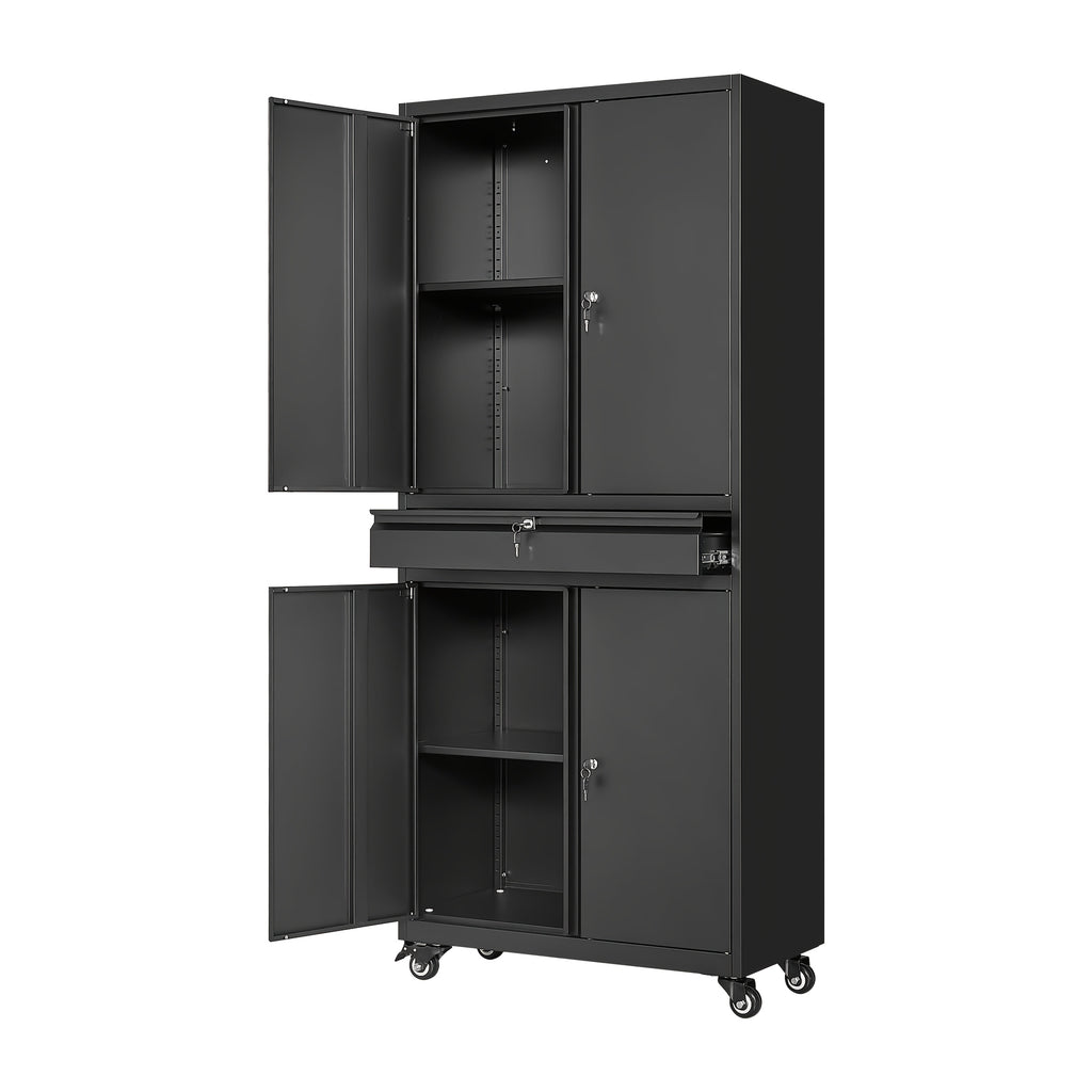 SISESOL Metal Garage Storage Cabinet With Locking Doors And Adjustable Shelves, Rolling Tool Storage Cabinet With 4 Wheels And 1 Drawer - 73" Steel Locking Cabinet For Garage, Warehouse