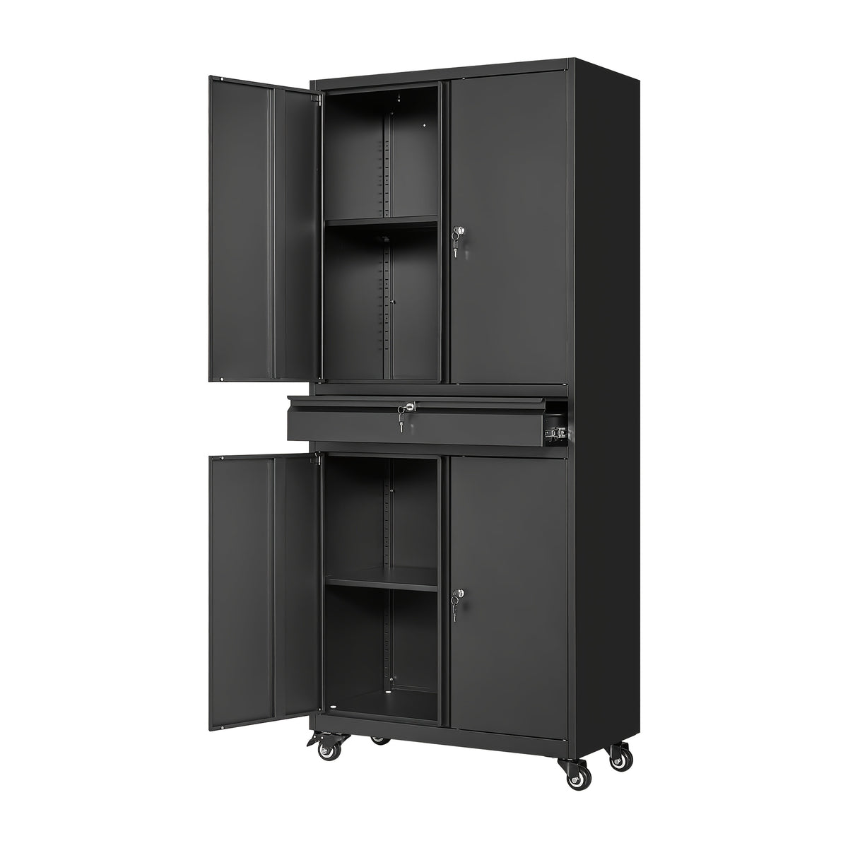 SISESOL Metal Garage Storage Cabinet With Locking Doors And Adjustable Shelves, Rolling Tool Storage Cabinet With 4 Wheels And 1 Drawer - 73" Steel Locking Cabinet For Garage, Warehouse
