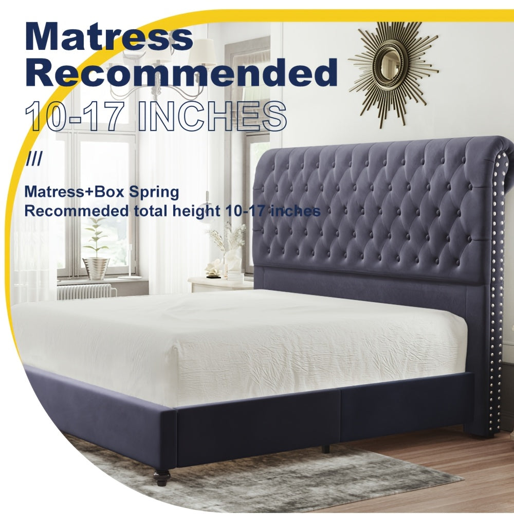 Papajet Upholstered Sleigh Platform Bed Frame with Diamond Button Tufted Headboard