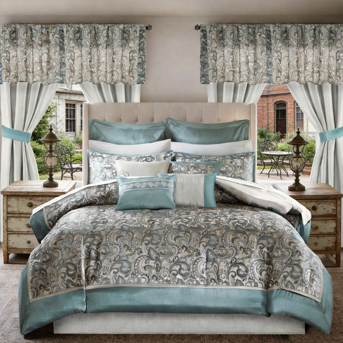 24-Piece Jacquard Paisley Comforter Set, Luxury Bedding Set, Room in a Bag, Bed in a Bag, Queen, King, CalKing, Sheet, Panels