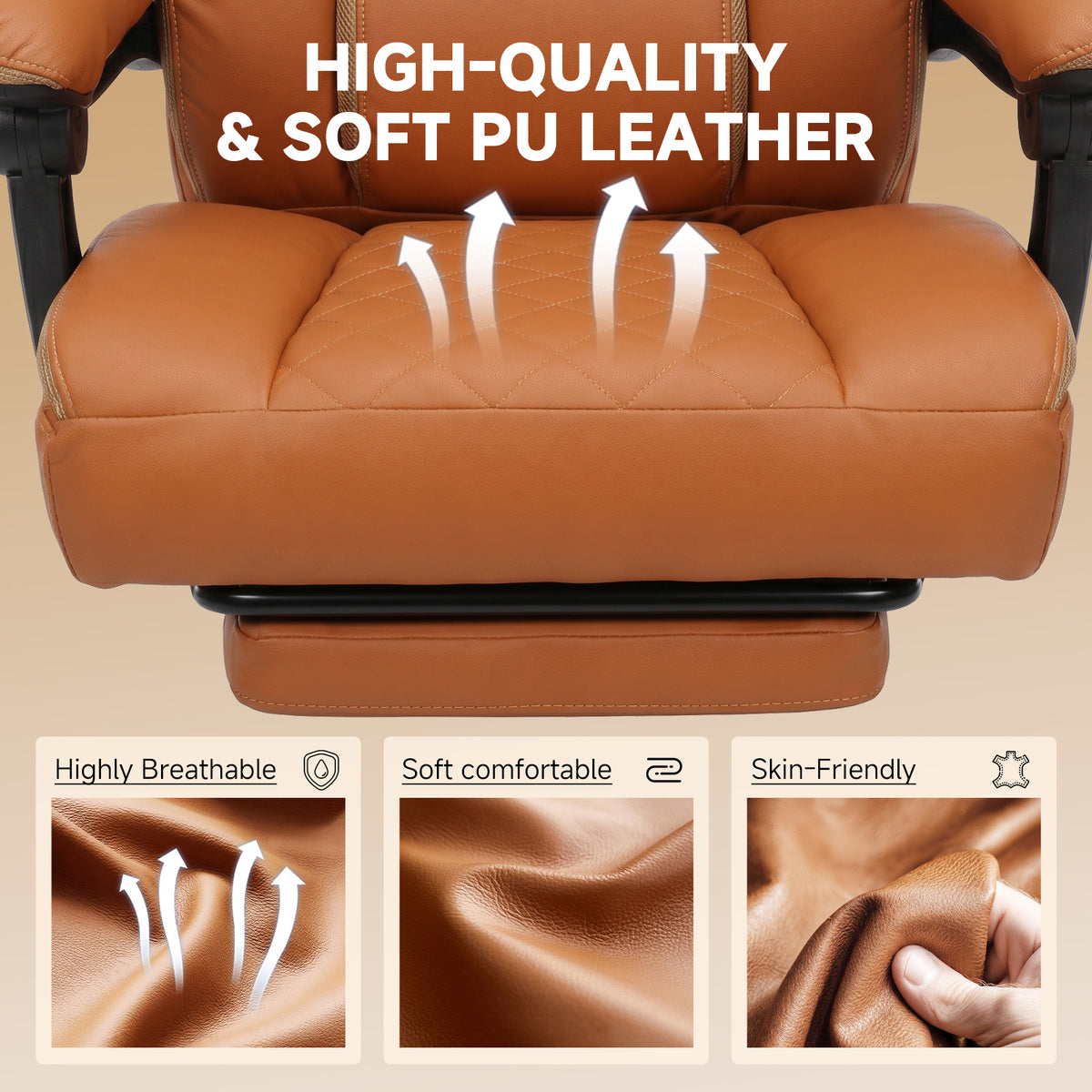 Ergonomic High Back Office Chair with Linkage Widened Armrest, Big&Tall Executive Office Chair, Gaming Chair, Thick Pocket Spring Wide Seated Cushion, Desk Chair with Retractable Footrest for Adults, Faux Leather/Corduroy/Fabric, OC-305