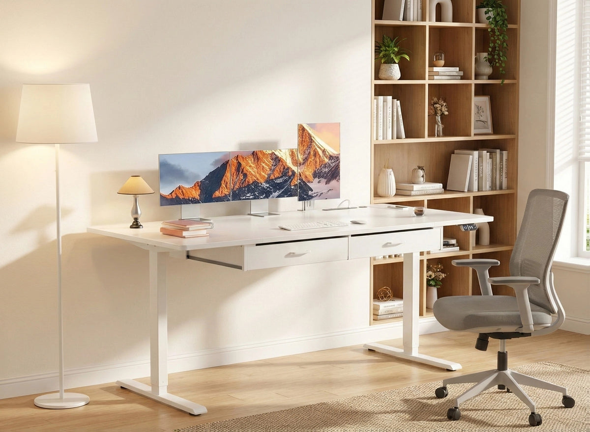 Large Electric Standing Desk, Height Adjustable Copmuter Desk, Stand Up Gaming Office Table with 2 Hooks, for Home Office, Adults