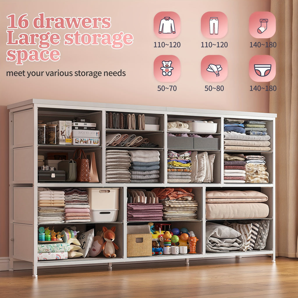 TV Stand Dresser with Power Outlet And USB White Dresser for Bedroom with 16 Drawers TV Stands for Living Room TV Stand with Storage for Bedroom, Media TV Console Table 51.1"W X 11.8"D X 34.8"H