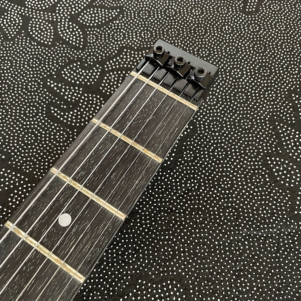 [Electric Guitar] Classic Black Headless Electric Guitar, Double Cutaway, S-S-H Pickups, Black Hardware, Includes Premium Strap