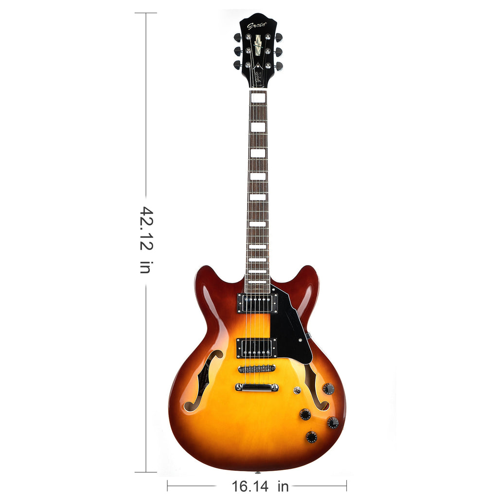 Grote Full Scale Electric Guitar Semi-Hollow Body Guitar Stainless Steel Frets (Vintage Sunburst)