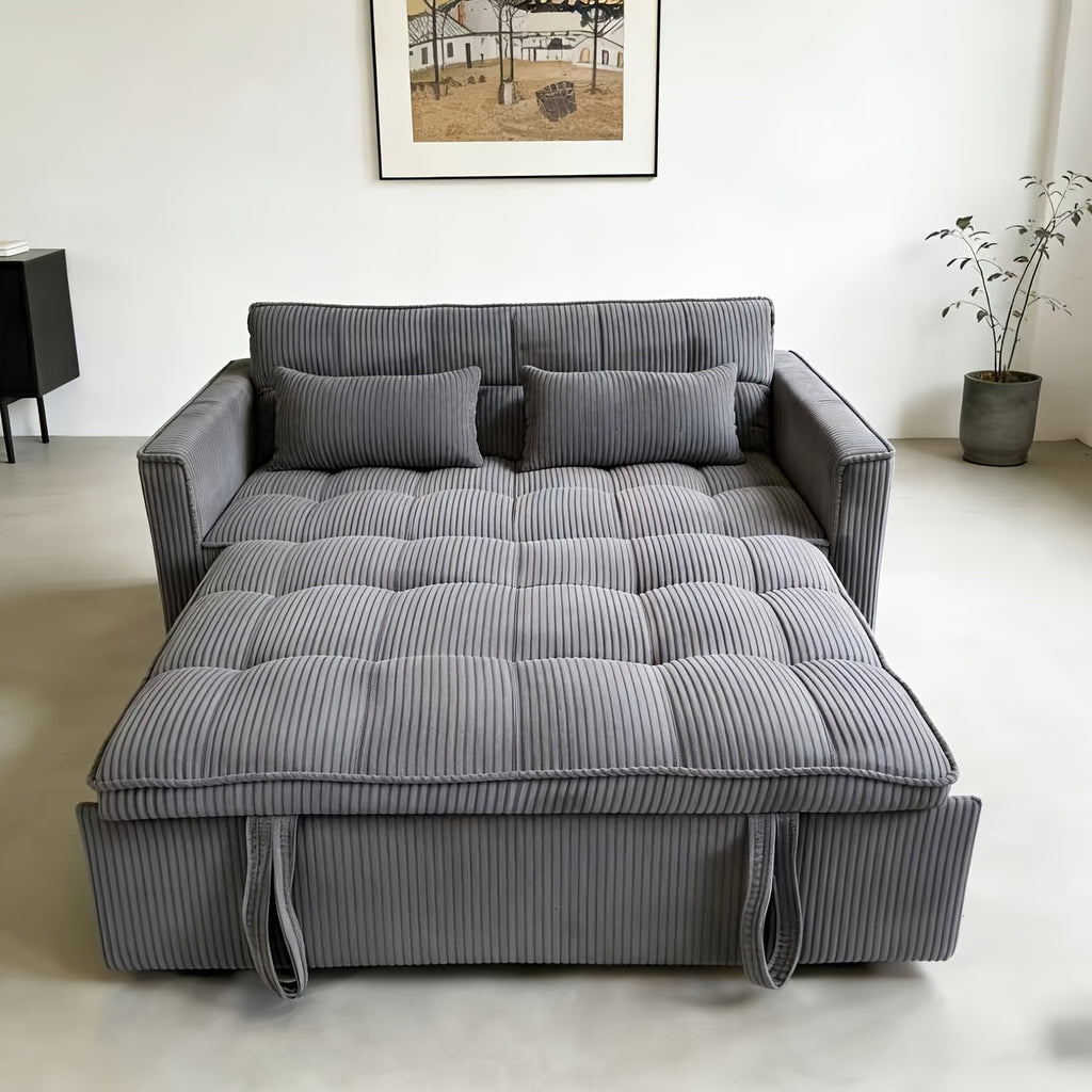 3-in-1 Convertible Sofa Bed, 54-inch Striped Velvet Pull-out Sofa Bed with Adjustable Backrest And 2 Pillows, Small Double Lounge Sofa Suitable for Small Spaces