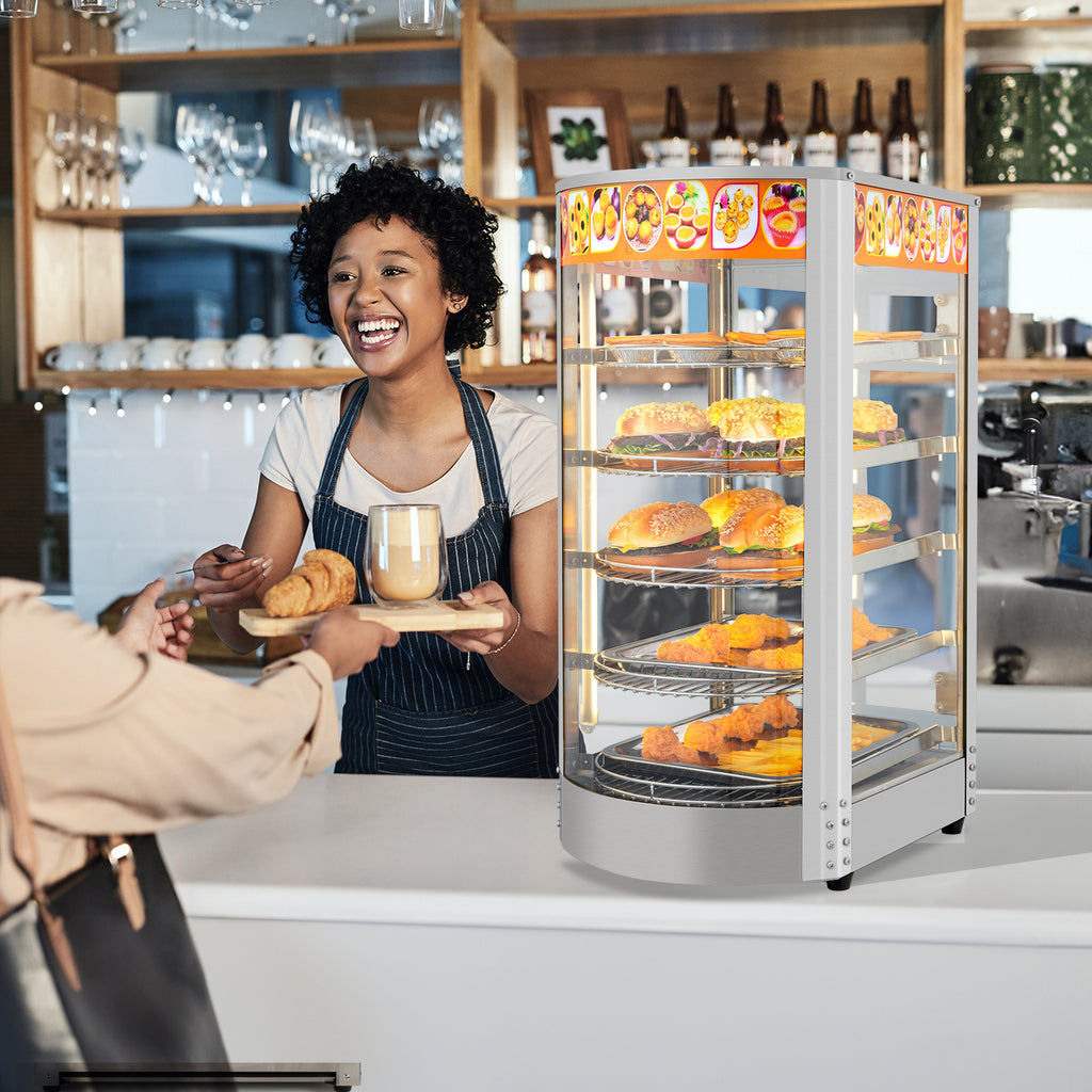 5-Tier Food Warmer Pizza Warmer Countertop, Food Warmer Display Pretzel Warmer with LED Lighting Removable Shelves Glass Door, Pastry Display Case for Buffet Restaurant Cafe, 110V 800W