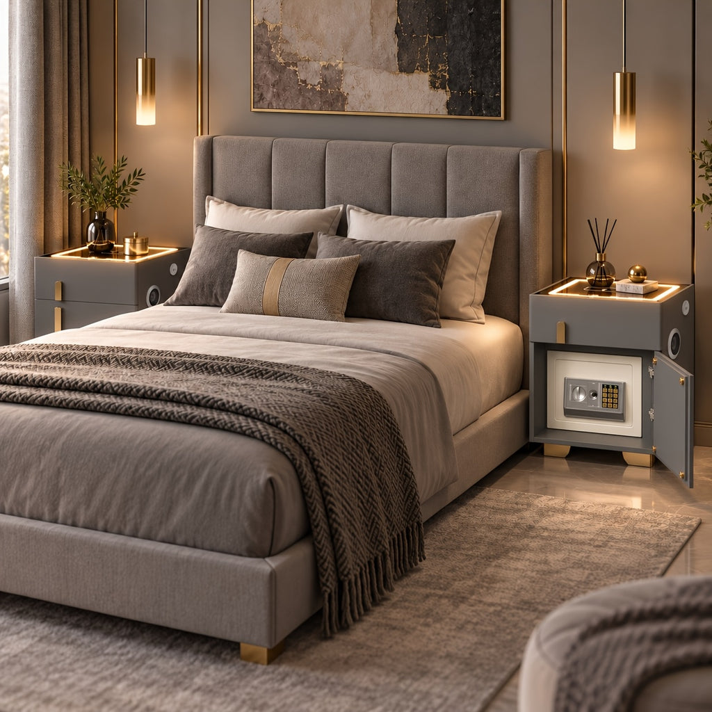 Light Luxury High-end Modern Double Drawer Safe Bedside Table, Multifunctional Bedside Table with Password Lock for Storing Valuable Items