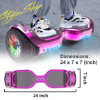6.5-Inch Hoverboard with 10-Mile Range and 7 MPH Top Speed, Self-Balancing Electric Scooter with Dual Motors, Portable Design and Smooth Riding Performance. The compact 6.5-inch wheels provide responsive handling and easy control, while the rechargeable b