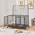 Costoffs Halloween 29/35"H Rolling Dog Crate Rolling Heavy Duty Dog Cage with 2 Stainless-steel Bowls, Removable Divider, 2 Pull-out Trays for Dogs, Black